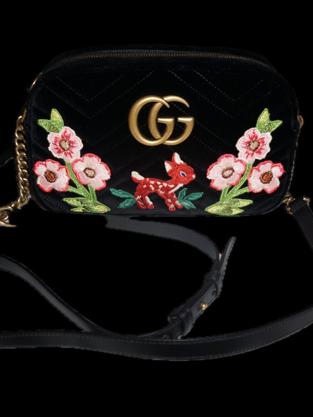 Gucci Bambi Gucci Black Matelassè Velvet GG Marmont